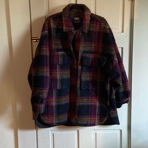 Zara oversized flannel shirt jacket